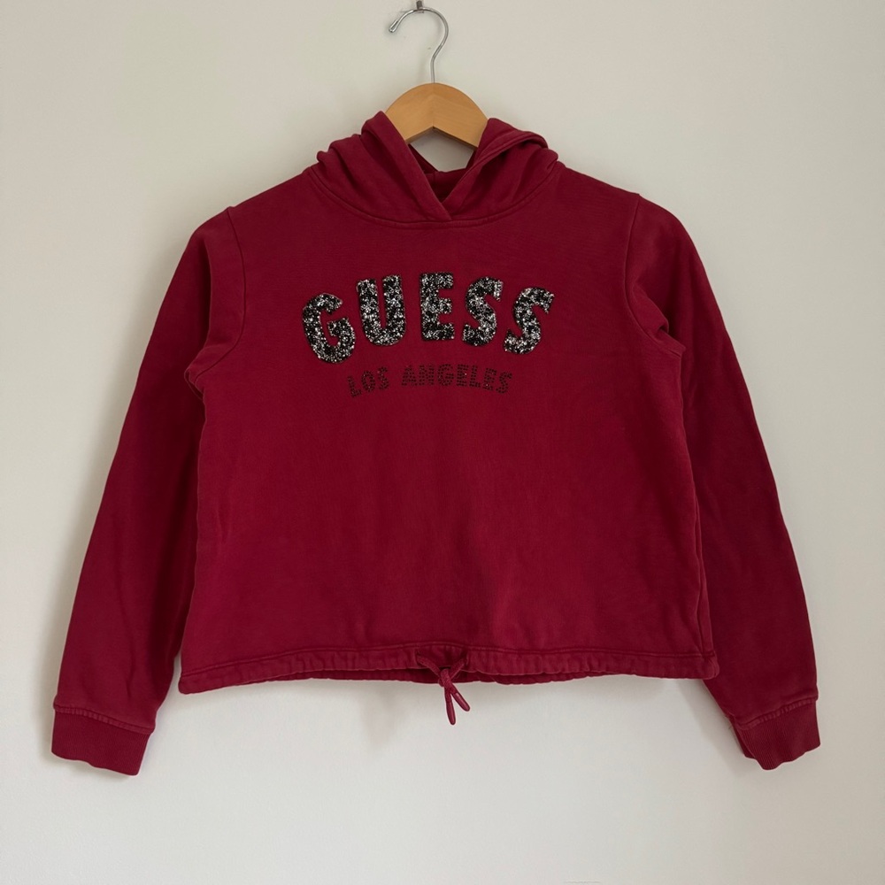 Y2K Guess Los Angeles Red Rhinestone Logo‎ Hoodie Size 14 Girls